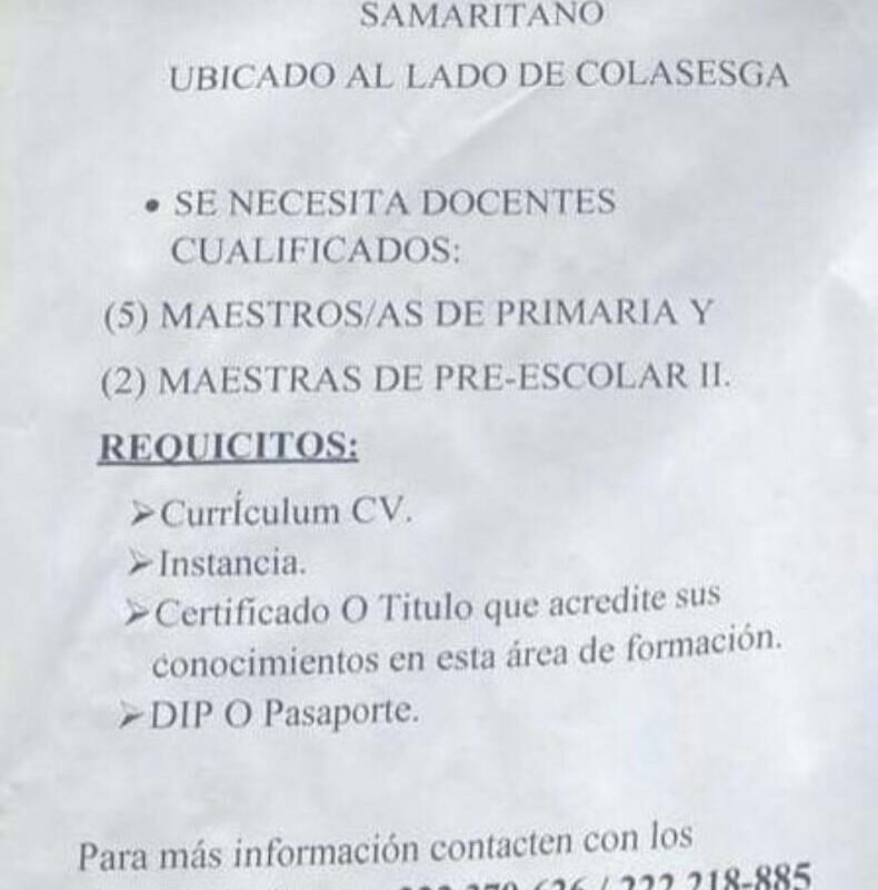 El Centro Privado El Buen Samaritano abre convocatoria para docentes de primaria y preescolar