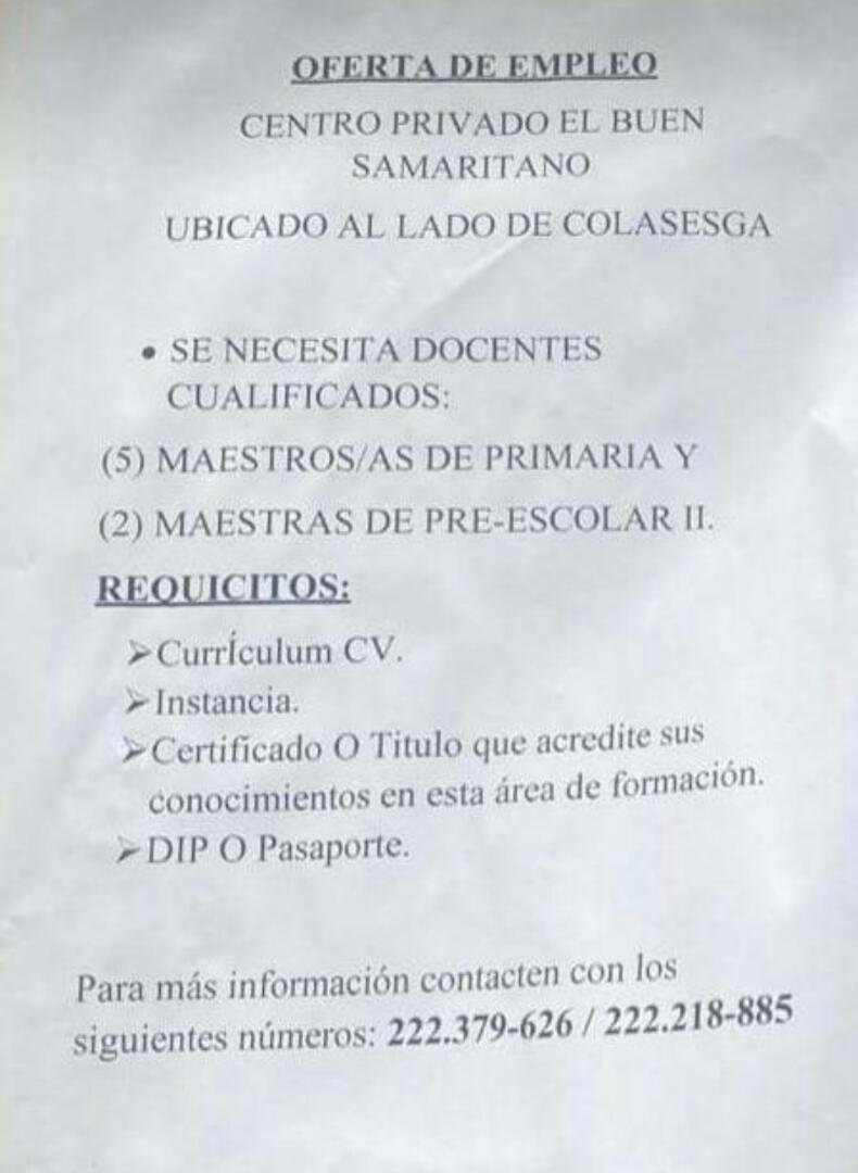 El Centro Privado El Buen Samaritano abre convocatoria para docentes de primaria y preescolar