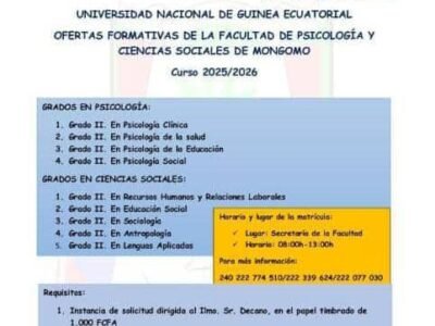 LA UNIVERSIDAD NACIONAL DE GUINEA ECUATORIAL PUBLICA SU OFERTA FORMATIVA 2025/2026