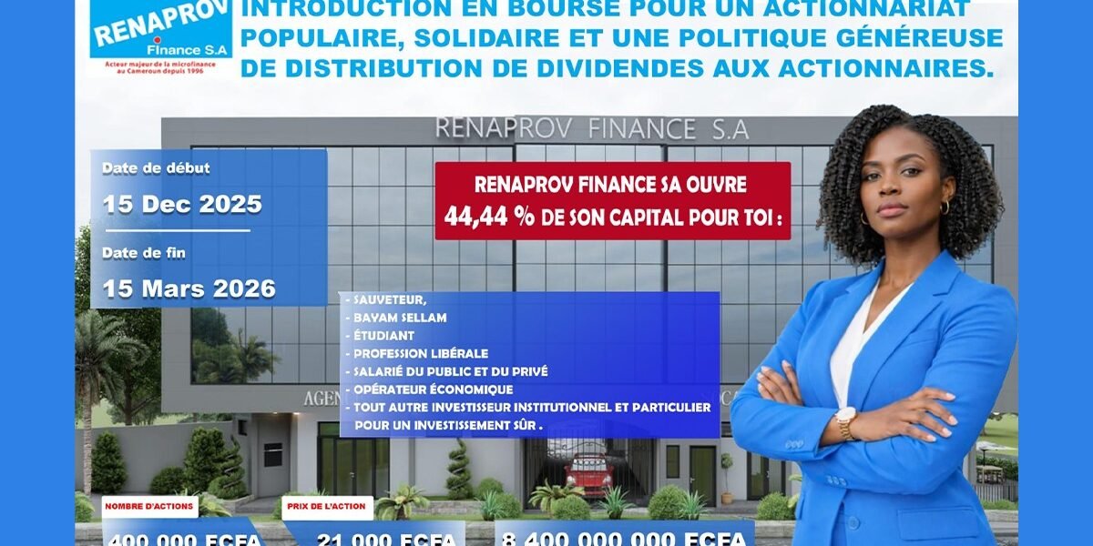 Renaprov Finance SA se prepara para cotizar en la BVMAC con una captación prevista de 8.400 millones de FCFA