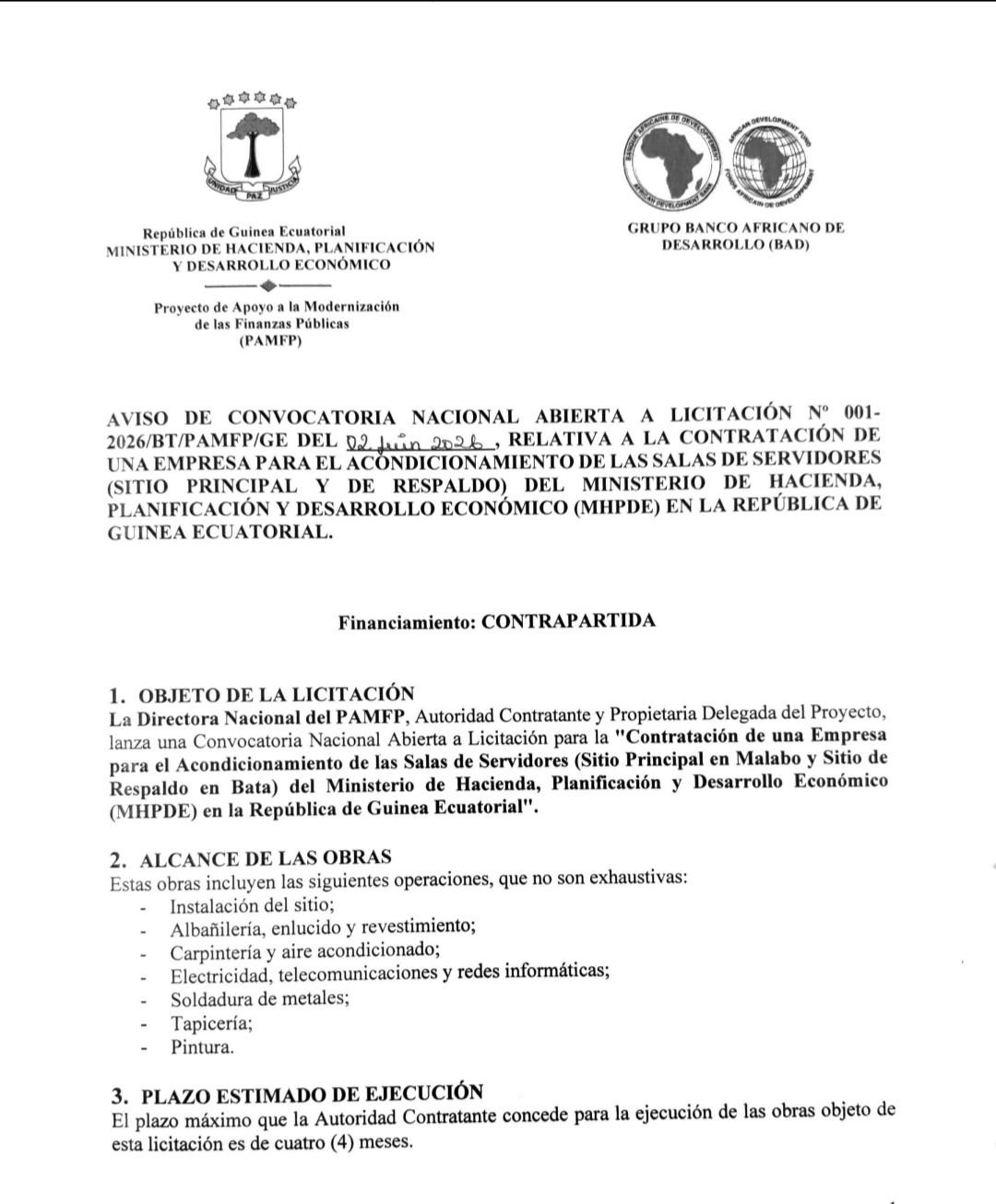 PAMFP lanza un Anuncio de licitación para las empresas
