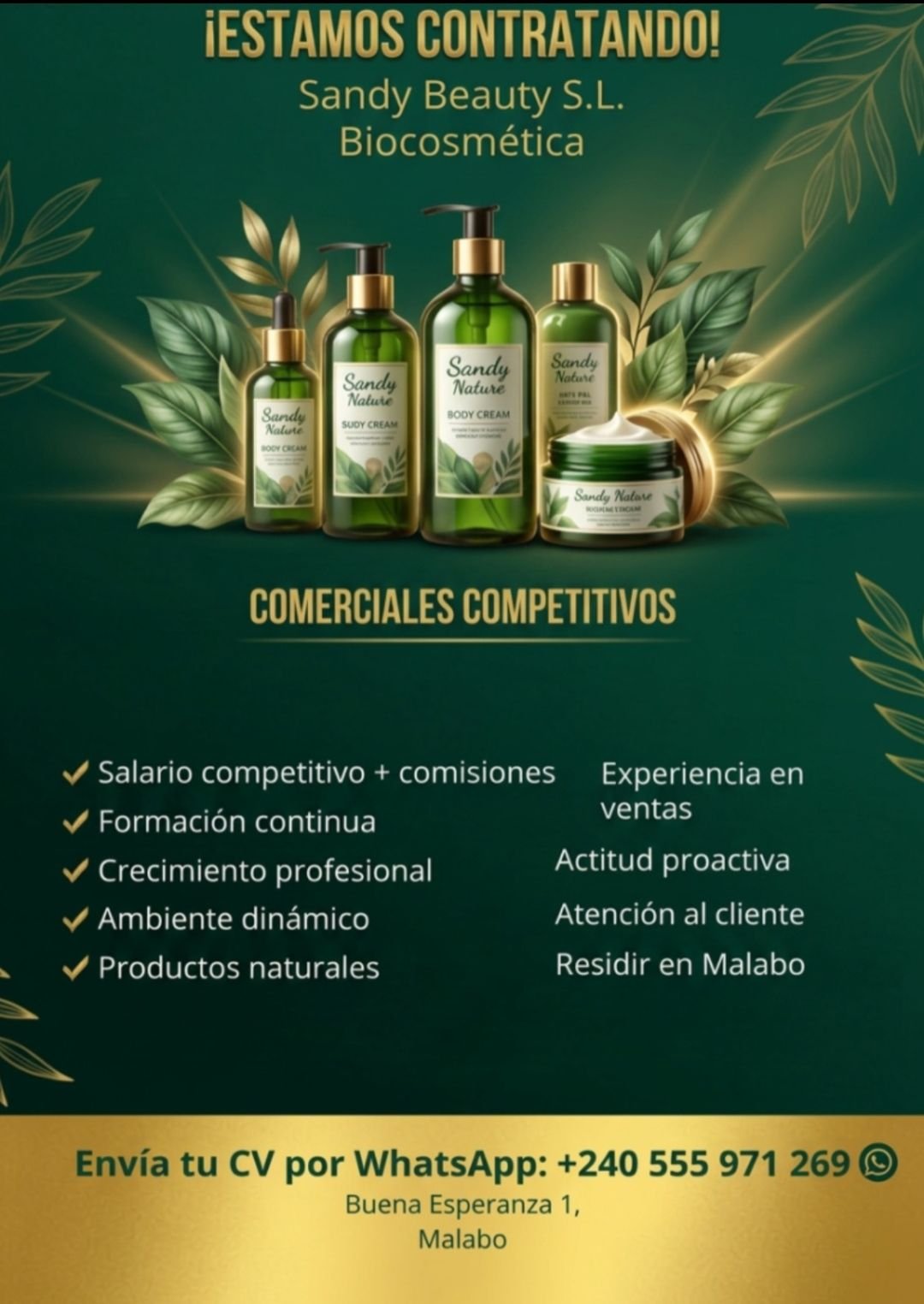 Sandy Beauty S.L. abre un proceso de selección para incorporar comerciales en Malabo