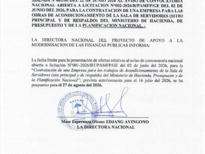 PAMFP amplia el plazo a las empresas para depositar sus expedientes y ofertas de licitación.